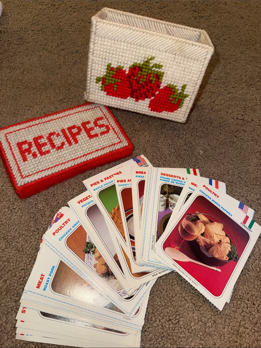 Red & White Strawberry Recipe Box with Illustrated Recipe Cards